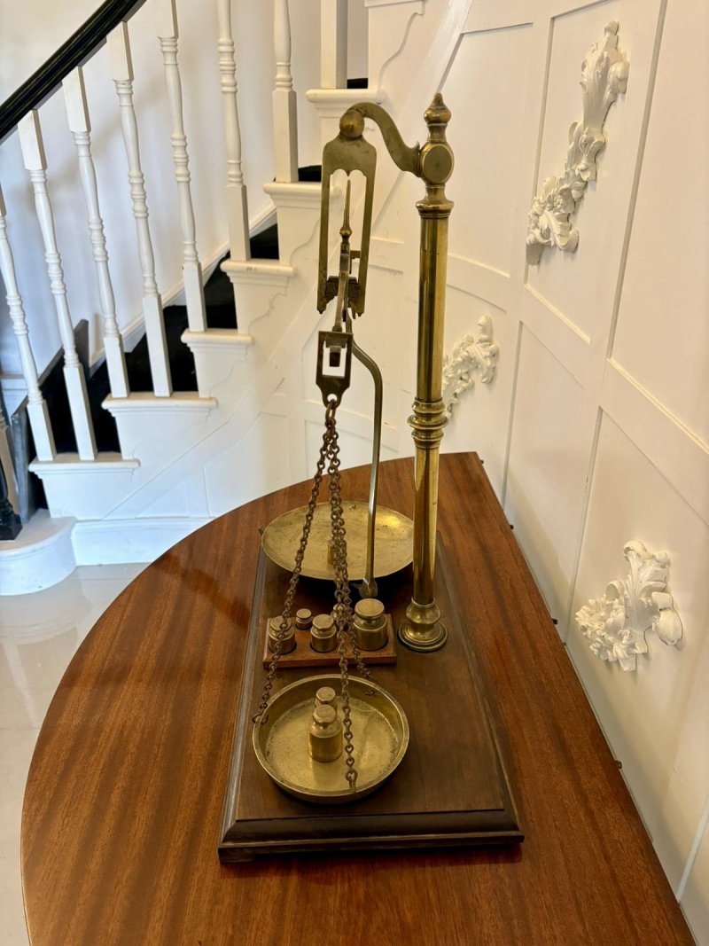Antique Victorian Apothecary Balance Scales Brass Mahogany Day & Millward Complete with Weights - Image 5